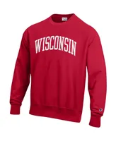 Men's Champion Red Wisconsin Badgers Arch Reverse Weave Pullover Sweatshirt