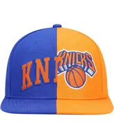 Men's Mitchell & Ness Royal, Orange New York Knicks Half and Half Snapback Hat