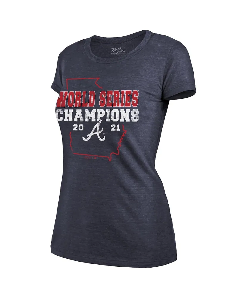 Women's Majestic Threads Navy Atlanta Braves 2021 World Series Champions Roster Tri-Blend T-shirt