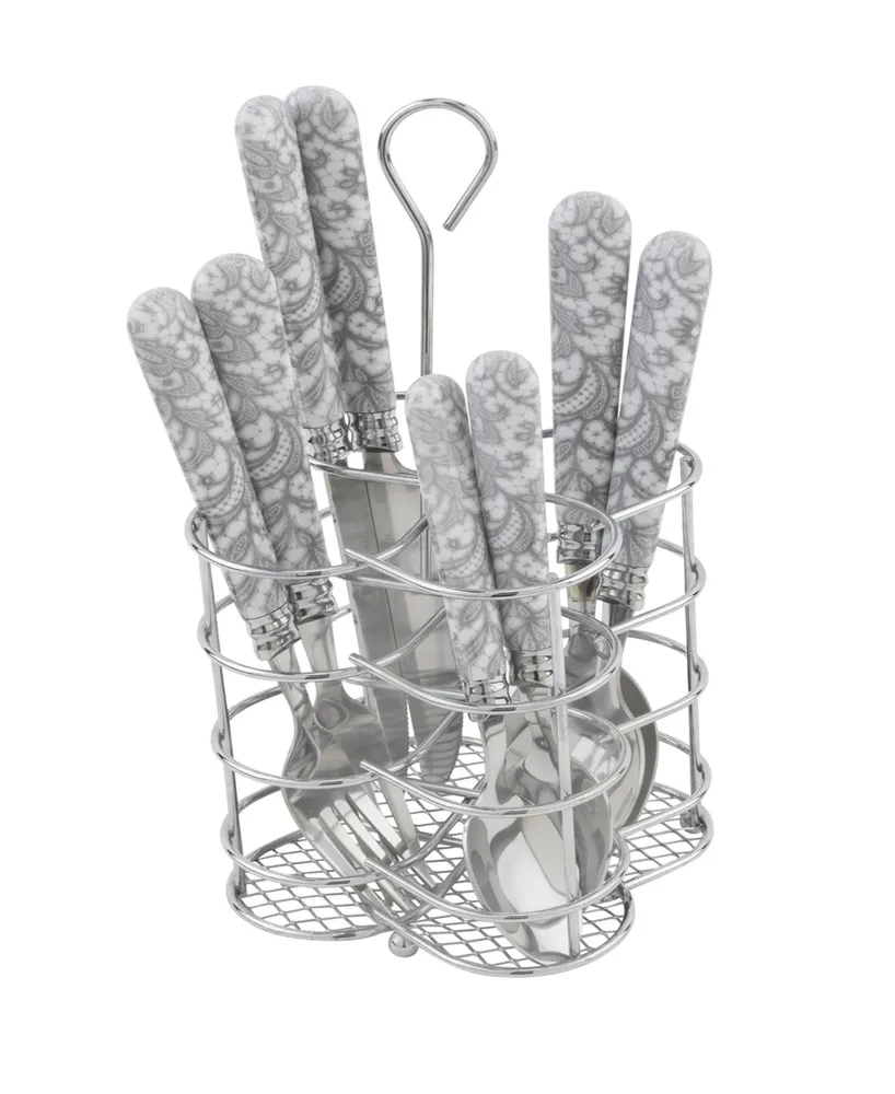 French Home Bistro Lace Overlay Stainless Steel 16 Piece Flatware Set, Service for 4