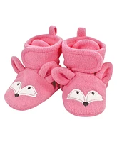 Hudson Baby Baby Girls Animal Fleece Booties 2-Pack, Pink Owl Fox