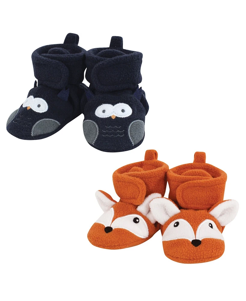 Hudson Baby Boys Animal Fleece Booties 2-Pack, Navy Owl Fox