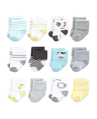 Hudson Baby Baby Boys Hudson Unisex Cotton Rich Newborn and Terry Socks, Farm 12-Pack, 0-6 Months