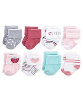 Hudson Baby Baby Girls Hudson Cotton Rich Newborn and Terry Socks, Bear 8Pk, 0-6 Months