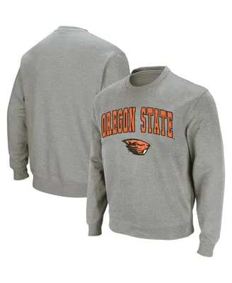 Men's Colosseum Heather Gray Oregon State Beavers Arch & Logo Crew Neck Sweatshirt