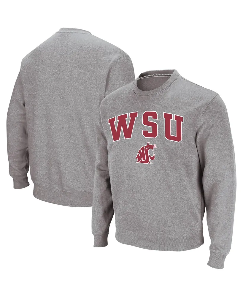 Men's Colosseum Heather Gray Washington State Cougars Arch & Logo Crew Neck Sweatshirt