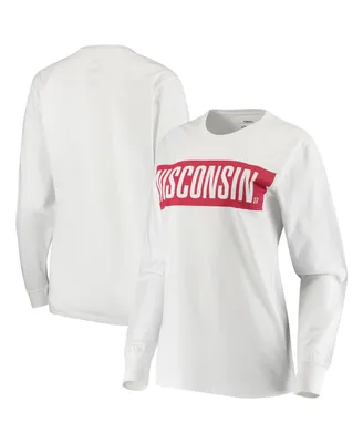 Women's Pressbox White Wisconsin Badgers Big Block Whiteout Long Sleeve T-shirt
