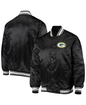 Men's Starter Black Green Bay Packers Locker Room Satin Varsity Full-Snap Jacket