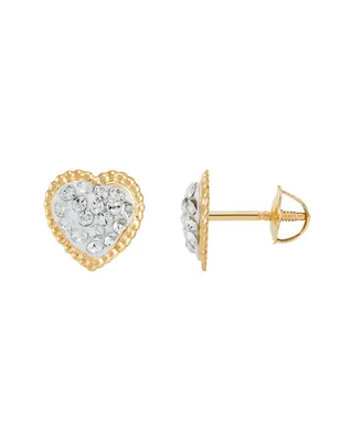 Children's Crystal Heart Stud Earrings 14k Gold