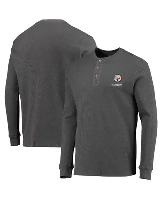 Men's Dunbrooke Heathered Gray Pittsburgh Steelers Logo Maverick Thermal Henley Long Sleeve T-shirt