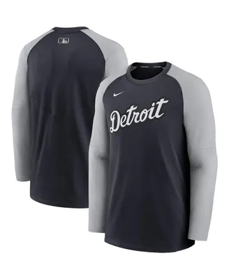 Men's Nike Navy and Gray Detroit Tigers Authentic Collection Pregame Performance Raglan Pullover Sweatshirt
