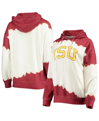 Women's Gameday Couture White, Cardinal Iowa State Cyclones For The Fun Double Dip-Dyed Pullover Hoodie