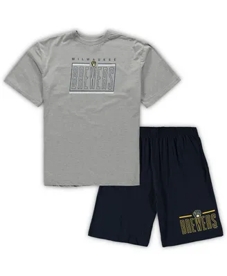 Men's Concepts Sport Heathered Gray and Navy Milwaukee Brewers Big Tall T-shirt Shorts Sleep Set