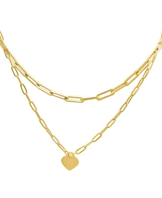 Adornia Layered Paper Clip Chain Heart Pendant Necklace