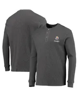 Men's Dunbrooke Heathered Gray Pittsburgh Steelers Logo Maverick Thermal Henley Long Sleeve T-shirt