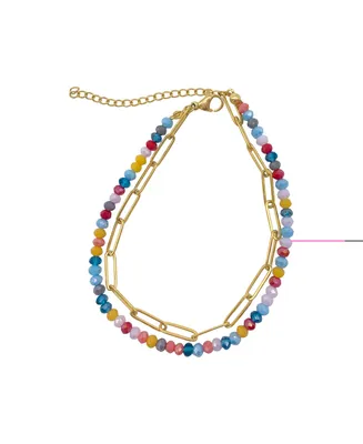 Adornia Multi Color Bead and Paper Clip Chain Double Bracelet
