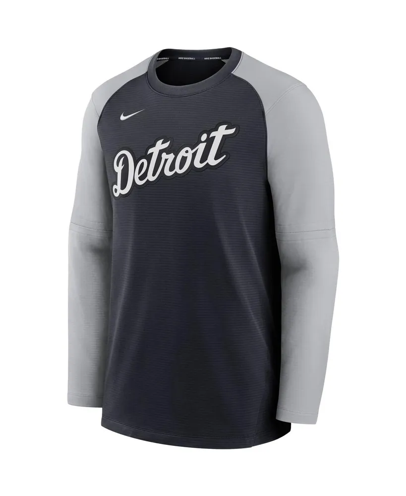 Men's Nike Navy and Gray Detroit Tigers Authentic Collection Pregame Performance Raglan Pullover Sweatshirt