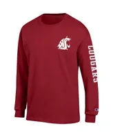 Men's Champion Crimson Washington State Cougars Team Stack Long Sleeve T-shirt