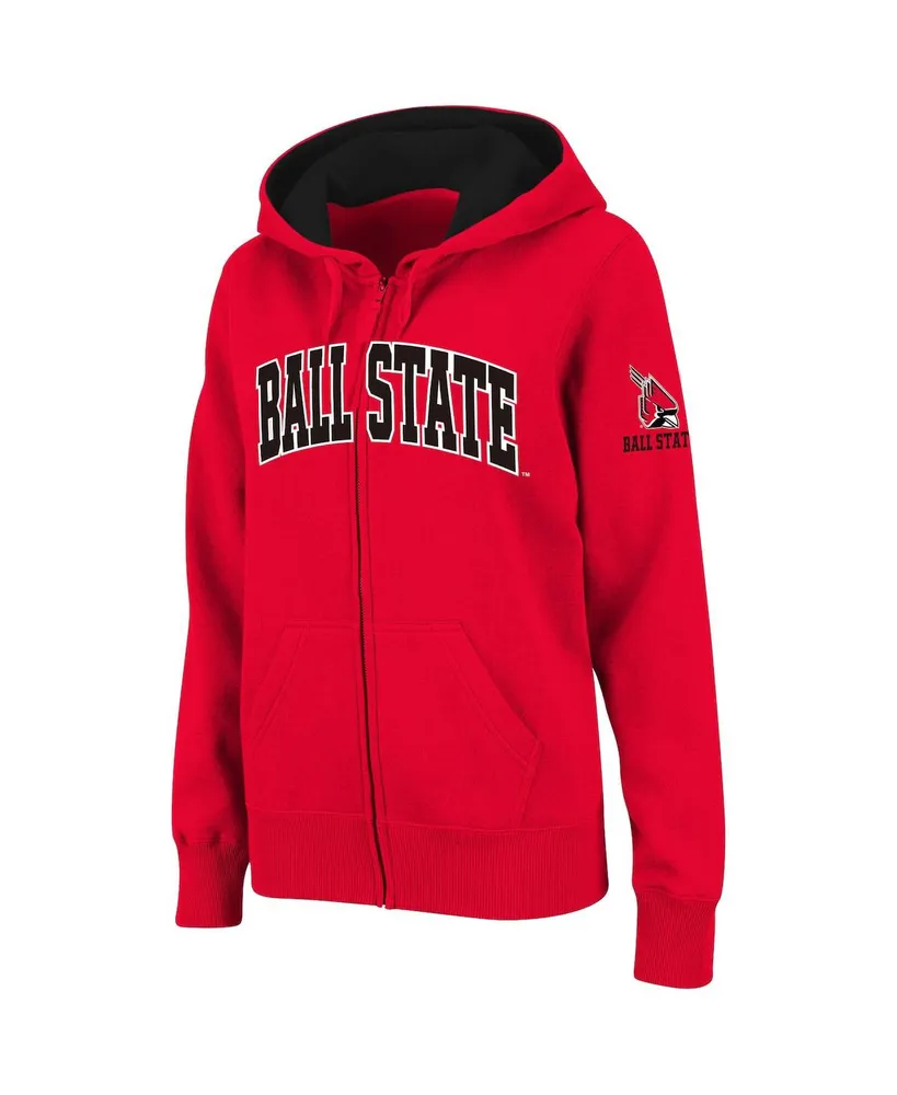 Women's Stadium Athletic Cardinal Ball State Cardinals Arched Name Full-Zip Hoodie