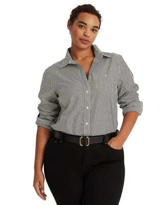 Lauren Ralph Plus-Size Striped Easy Care Cotton Shirt