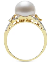 Belle de Mer Cultured Freshwater Pearl (9mm) & Diamond (1/6 ct. t.w.) Openwork Ring in 14k Gold, Created for Macy's