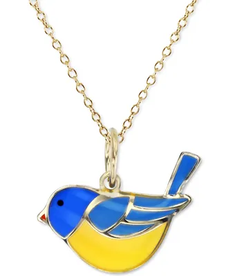 Enamel Bird 18" Pendant Necklace in 14k Gold