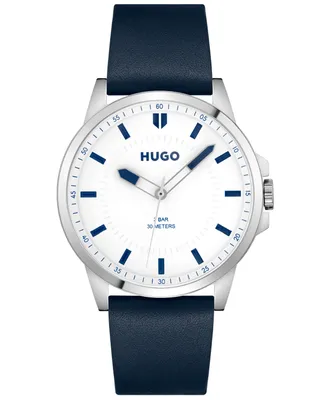 Hugo Boss Men's First Blue Leather Strap Watch 43mm