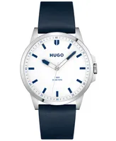 Hugo Boss Men's First Blue Leather Strap Watch 43mm