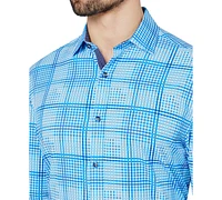 Men's Slim Fit Non-Iron Check-Print Performance Stretch Dress Shirt