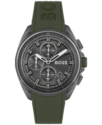 Hugo Boss Men's Volane Chronograph Green Silicone Strap Watch 44mm