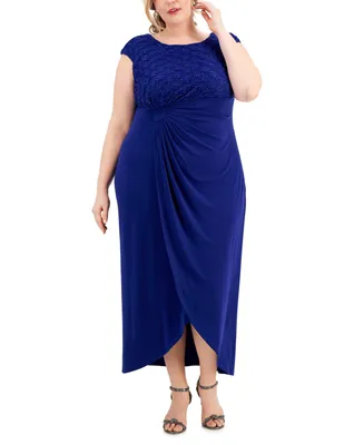 Connected Plus Ruched Cap-Sleeve Maxi Dress