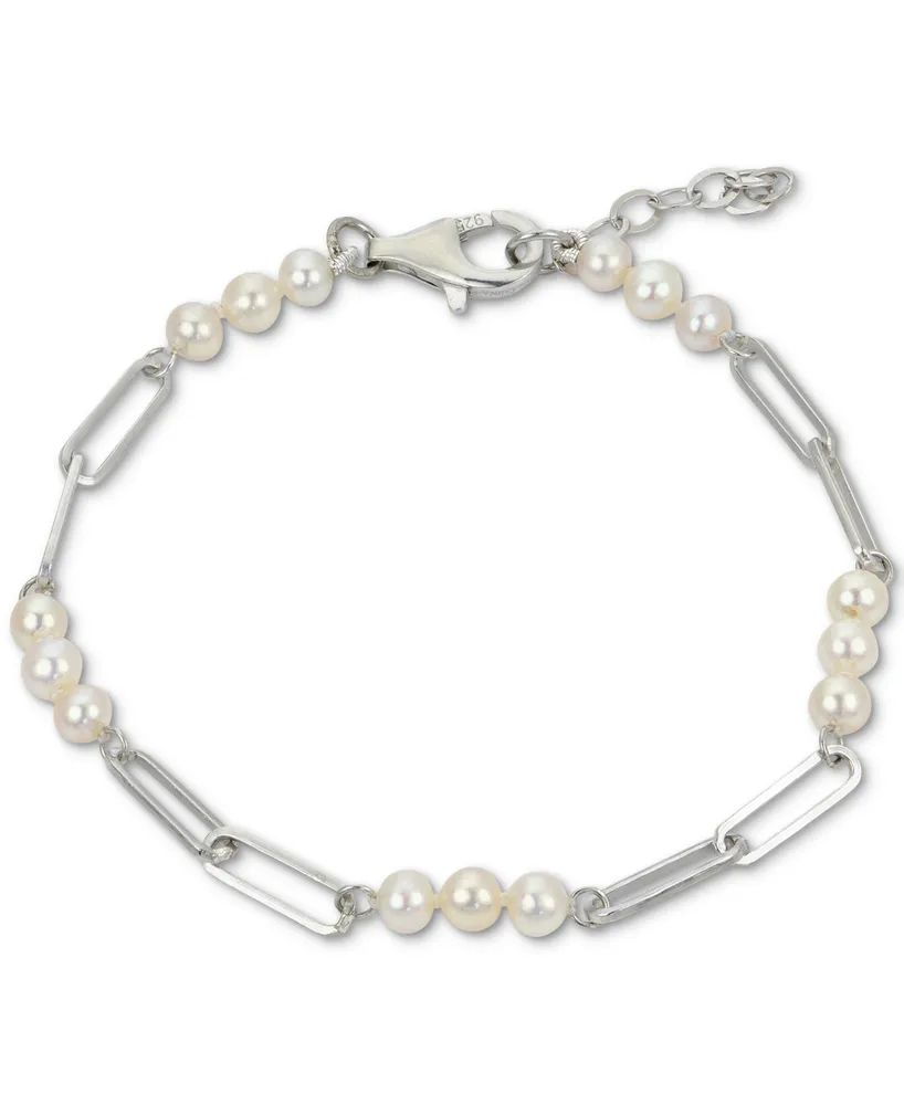 Cultured Freshwater Pearl (4 - 4-1/2mm) Paperclip Link Bracelet in Sterling Silver