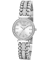 Guess Women's Crystal Beaded Stainless Steel Bracelet Watch 30mm - Silver