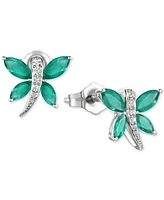 Sapphire (7/8 ct. t.w.) & Diamond (1/20 Butterfly Stud Earrings Sterling Silver (Also Ruby Emerald)