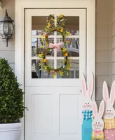 Glitzhome 24.5"H Easter Bunny Shaped Wreath with Eggs Satin Ribbon Bow