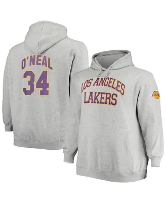 Men's Mitchell & Ness Shaquille O'Neal Heather Gray Los Angeles Lakers Big and Tall Name Number Pullover Hoodie