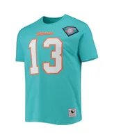 Men's Mitchell & Ness Dan Marino Aqua Miami Dolphins Retired Player Logo Name and Number T-shirt