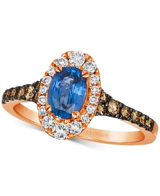 Le Vian Cornflower Ceylon Blue Sapphire (5/8 ct. t.w.) & Diamond (1/2 ct. t.w.) Oval Halo Ring in 14k Rose Gold