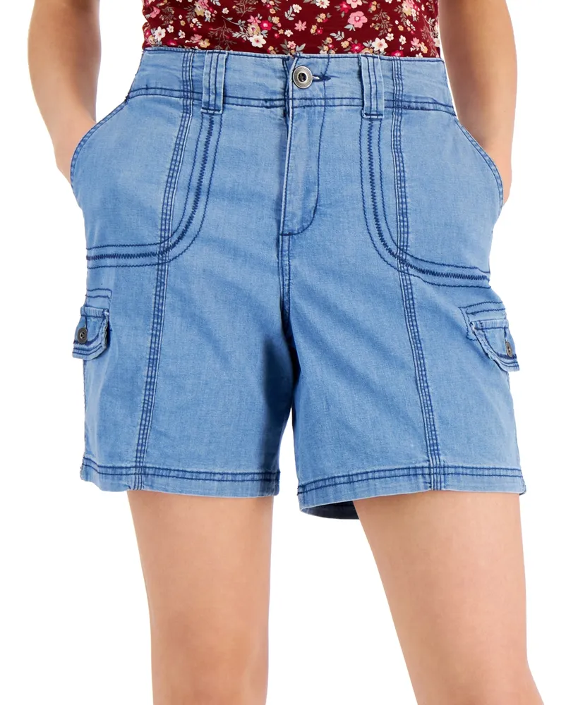 Style & Co Women's Chambray Zig Zag Stitch Shorts, Created for Macy's