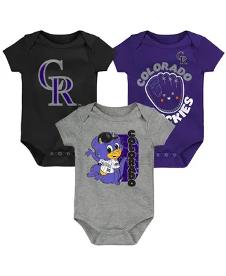 Newborn and Infant Boys Girls Black, Purple, Gray Colorado Rockies Change Up 3-Pack Bodysuit Set