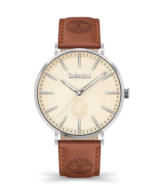Timberland Men's Kinsley 3 Hands Wheat Leather Strap Watch 42mm