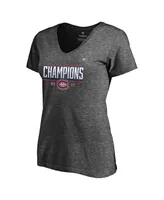 Women's Fanatics Heathered Charcoal Montreal Canadiens 2021 Stanley Cup Semifinal Champions Plus Size Locker Room V-Neck T-shirt