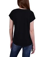 Petite Size Short Sleeve Grommet Top with Keyhole