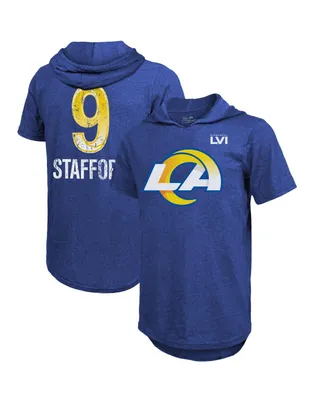 Men's Majestic Threads Matthew Stafford Royal Los Angeles Rams Super Bowl Lvi Name Number Short Sleeve Hoodie T-shirt