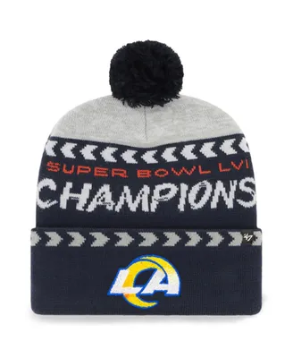 Men's '47 Gray, Navy Los Angeles Rams Super Bowl Lvi Champions Clapboard Cuffed Pom Knit Hat