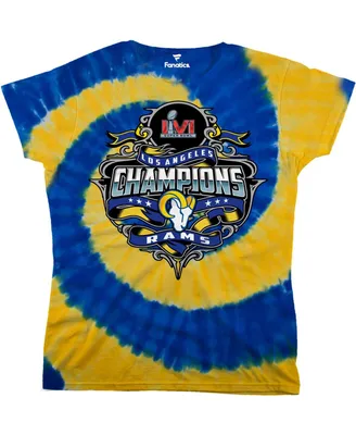 Women's Fanatics Royal, Gold Los Angeles Rams Super Bowl Lvi Champions Tie-Dye T-shirt