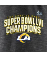 Women's Fanatics Heather Charcoal Los Angeles Rams Super Bowl Lvi Champions Schedule V-Neck T-shirt