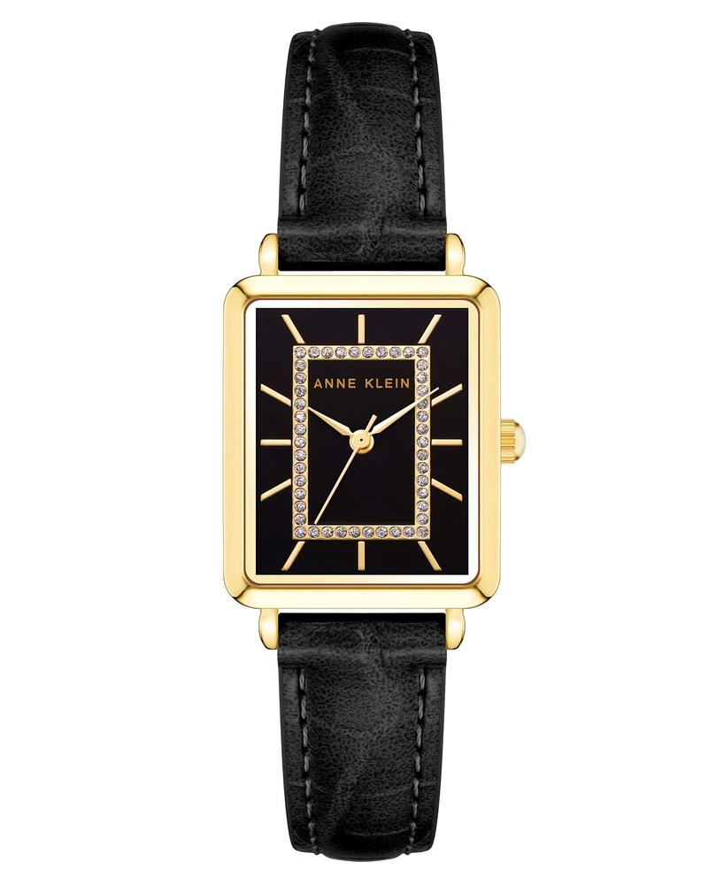 Anne Klein Women's Watch in Black Faux Leather with Gold-Tone Lugs, 24x36.3mm