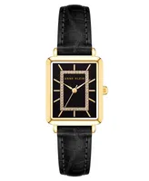 Anne Klein Women's Watch in Black Faux Leather with Gold-Tone Lugs, 24x36.3mm