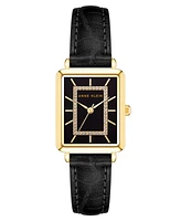 Anne Klein Women's Watch in Black Faux Leather with Gold-Tone Lugs, 24x36.3mm